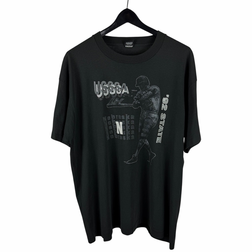 Vintage 1992 USSSA Nebraska Cornhuskers NCAA Baseball Black Shirt Size 2XL